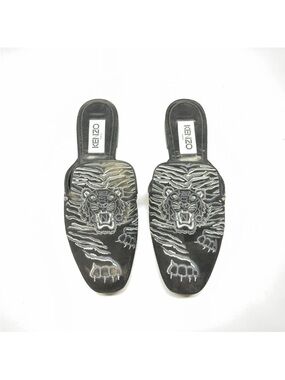 Kenzo Black and Silver Tiger Slide Sandals